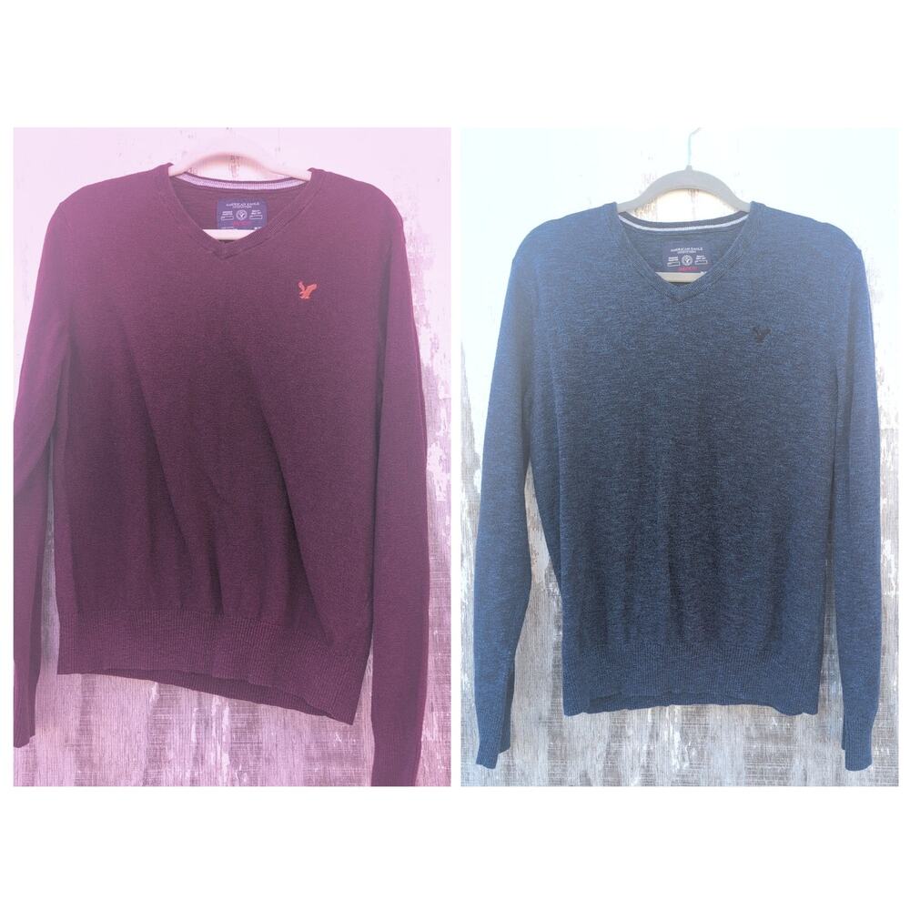 American Eagle (2) Athletic Fit V Neck Sweaters Preppy Academia Men's Med